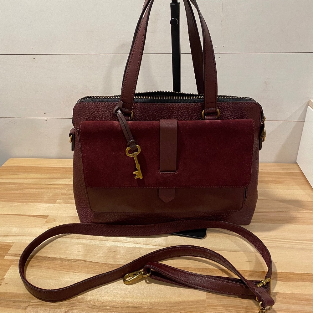 Fossil Kinley Leather Satchel Burgundy